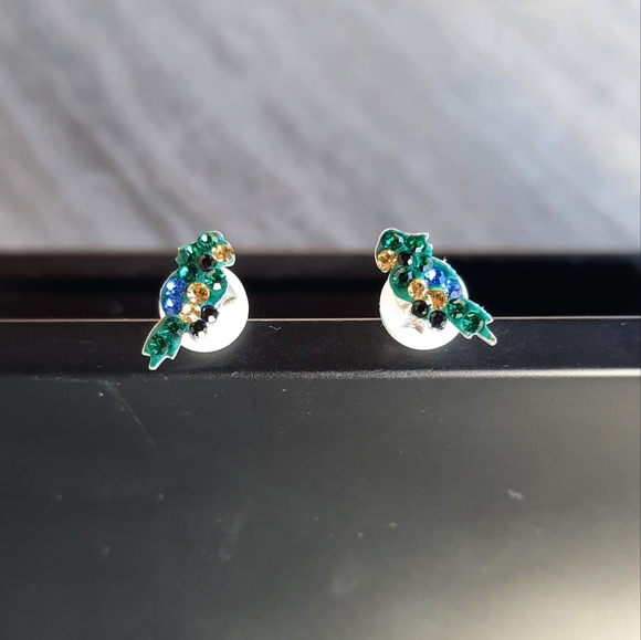 Parrot Multicolor Silver Earrings with Crystals - Picture 5 of 5